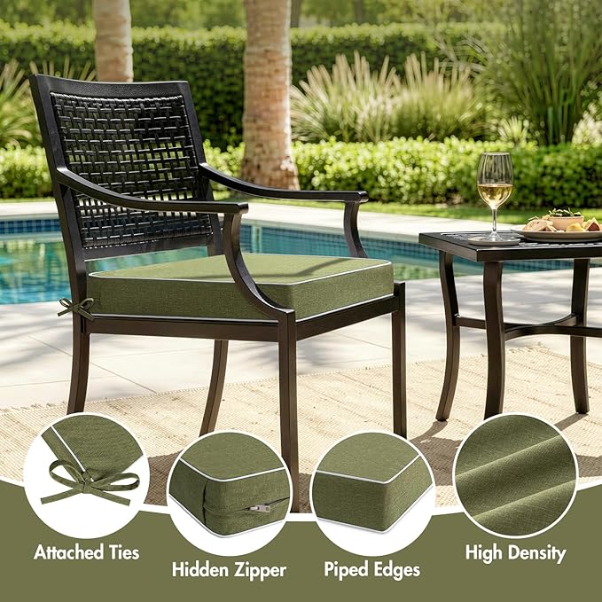 MIULEE Green Outdoor Chair Cushions Set of 2, 18.5x16x3 Inch Waterproof Patio Seat Cushions for Outdoor Furniture Couch Sofa, 3 Year Color Fastness High Density Foam with Adjustable Ties
