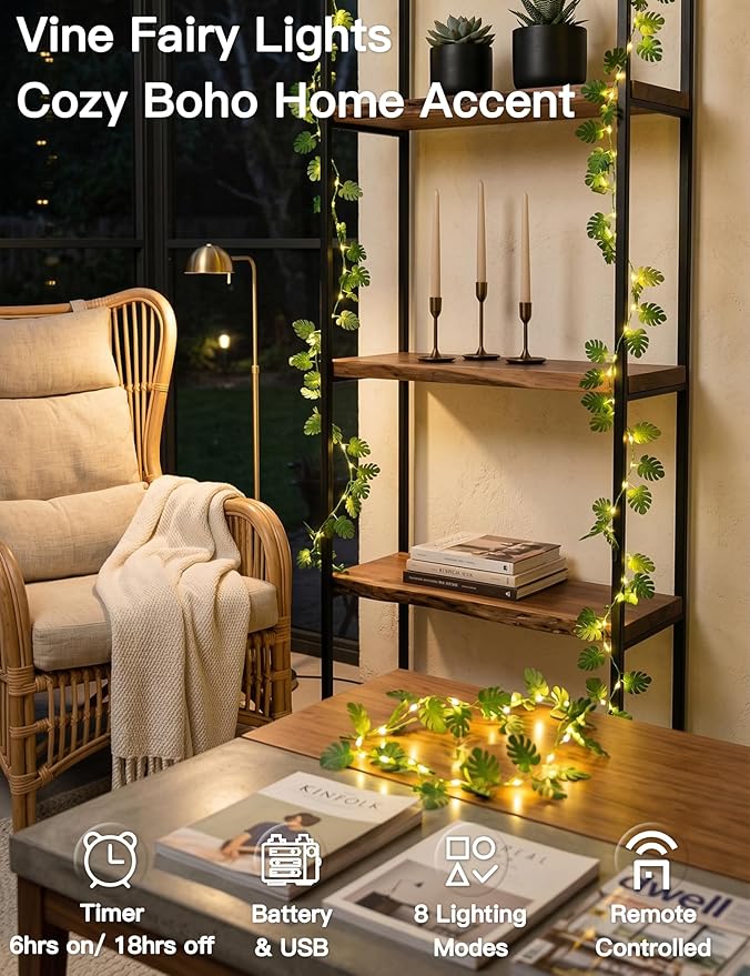 suddus Vines with Fairy Lights Battery & USB Powered Operated, 33ft 100 LED