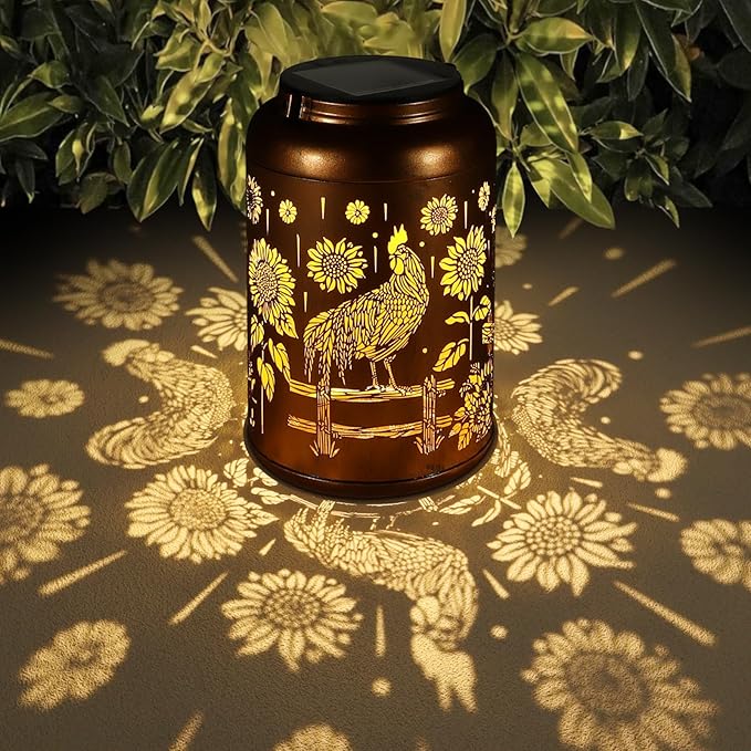 Solar Lanterns Outdoor Waterproof Hummingbird Garden Decor Gifts for Women Mom Grandma Hanging Lights Metal Decoration Outside for Yard, Patio,Backyard,Porch(Rooster)