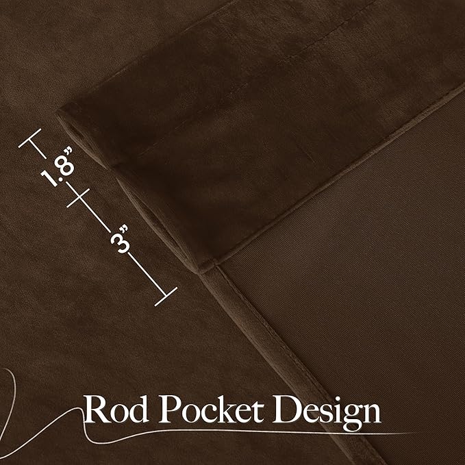 NICETOWN Brown Velvet Blackout Curtains 96 inches Long, Room Darkening Home