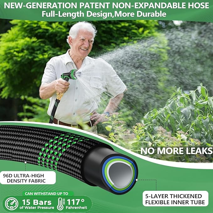 50 FT Non-Expanding Garden Hose, 2026 New Upgrated Non-Expandable Garden Water Hose - Ultra-Light & Flexible Burst-Resistant, Kink-Free Garden Hoses, All-Weather Use for Lawns, Gardens,Outdoor