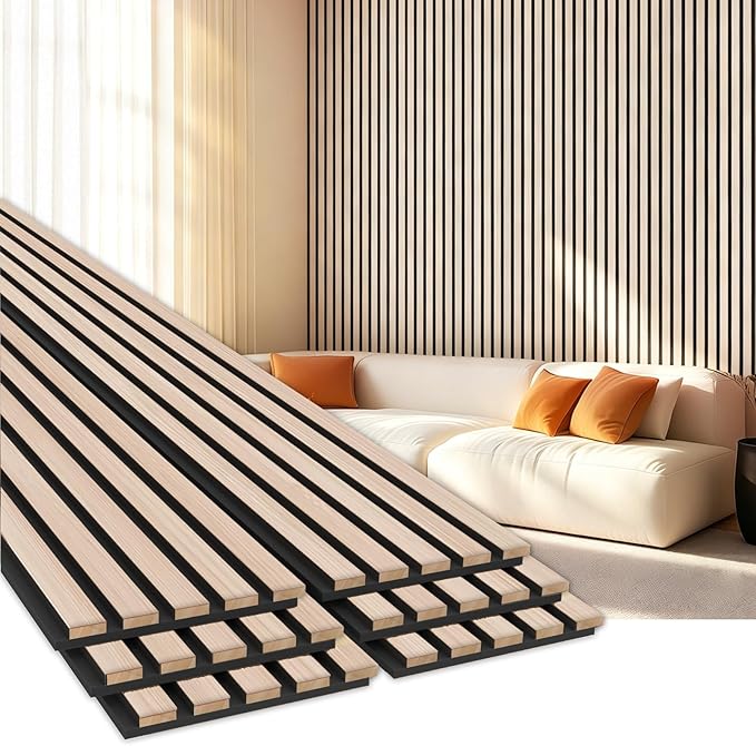 EVERECO 6 Pack Wood Slat Acoustic Wall Panels 92.5" × 7.87", 3D Sound Absorbing
