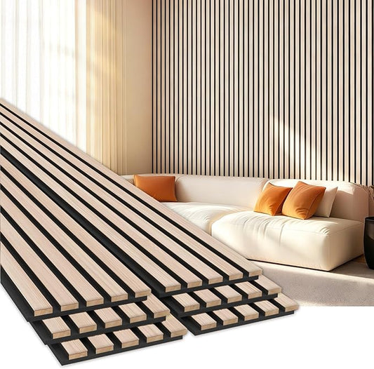 EVERECO 6 Pack Wood Slat Acoustic Wall Panels 92.5" × 7.87", 3D Sound Absorbing