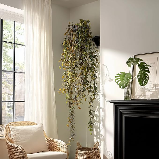 Artificial Hanging Plant 2 Pcs Faux Plant Ivy Vine Faux Eucalyptus Vines Fake