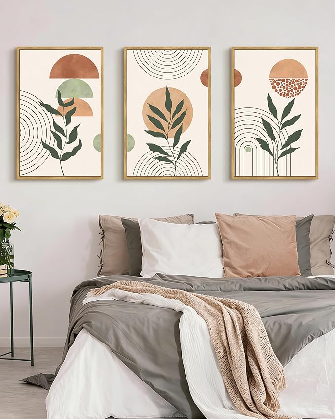 PHOPAGO Boho Wall Art Sage Plant Botanical Bohemain Framed Wall Printing Large
