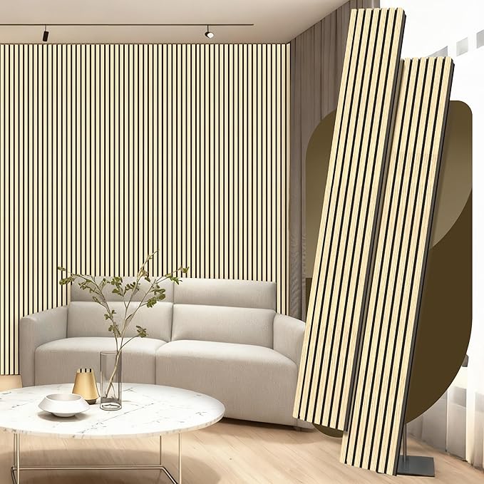 2 Pack Wood Panels for Wall, 106.3" × 11" Wood Slat Acoustic Panels for Wall