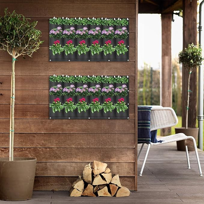 LITLANDSTAR 18 Pockets Hanging Grow Bags, 2 Pack Horizontal Wall Planter Plant
