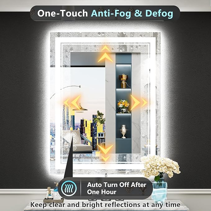 24x30 LED Bathroom Mirror with Lights, Backlit and Front Lit Anti-Fog Lighted