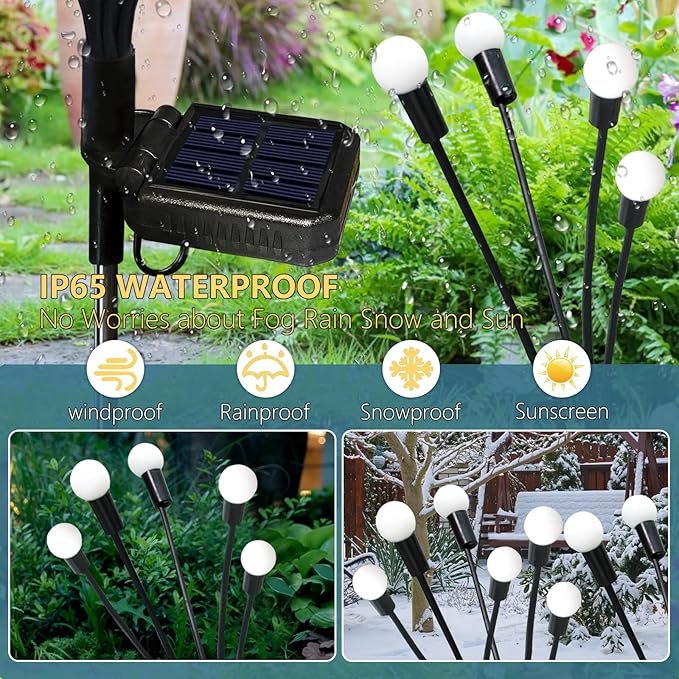 Solar Garden Lights Outdoor, 6 Pack 48 LED Solar Firefly Lights Waterproof, Sway by Wind, Swaying Light for Yard Patio Backyard Garden Planter Flower Bed Pathway Outdoor Decoration (Warm White)