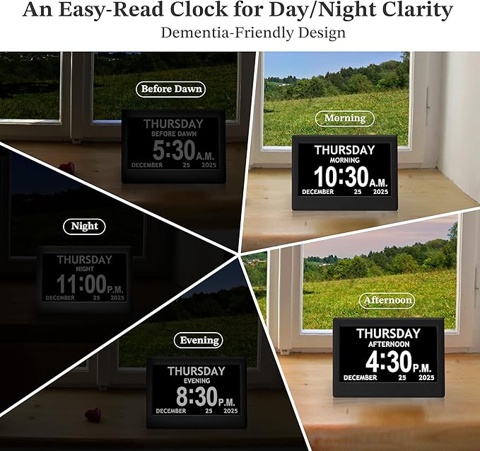 7'' Dementia Clock For Seniors, Large Display Digital Clock
