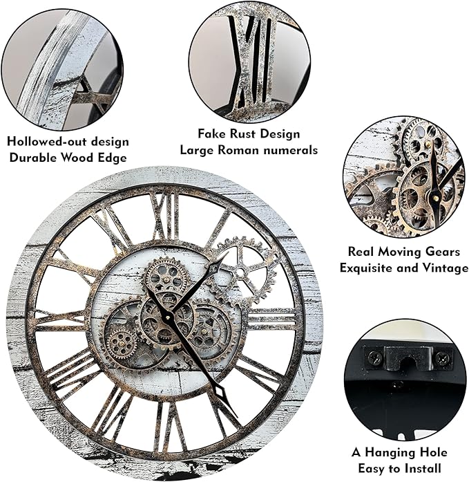 The B-Style Large Wall Clock 24 inch Moving Gear Wall Clock Oversized Vintage