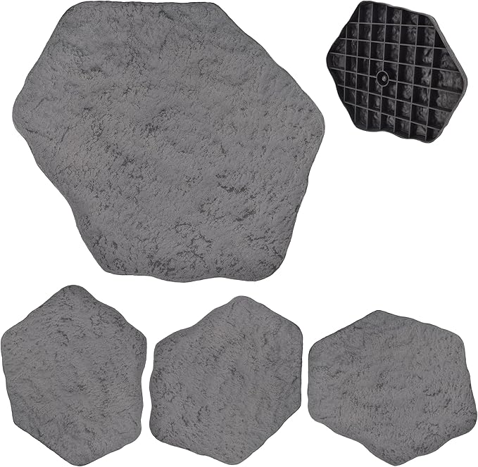 Arcadia Garden Products Set of 4, 16x17” Dark Gray Stepping Stone Fiberclay Pavers, Outdoor Garden Natural Repeatable Pattern Pathway, Faux Stone Decorative Landscaping Walkway