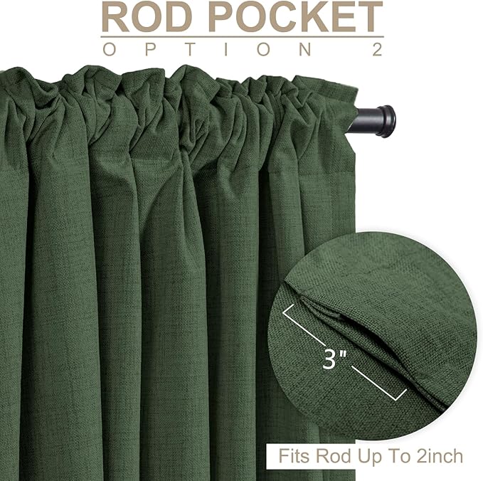 100% Blackout Shield Green Linen Blackout Curtains