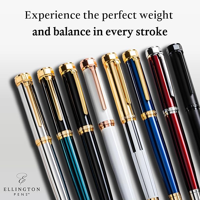 Ellington Pens Luxury Fountain Pen Set - Extra Fine Nib - Includes 3 Ink Cartridges, Refillable Ink Converter, Gift Box - Fountain Pens For Writing, Calligraphy, Journaling, Sketching (Alpine Rose)