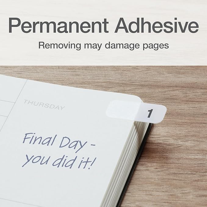 Redi-Tag Weekly Adhesive Tabs, Preprinted Weekday Tabs, 2 Sets of 1-52, 7/17" x 1", 2 Sets, Durable and Customizable Labels with Permanent Adhesive for Planners and Files, White (1006547)