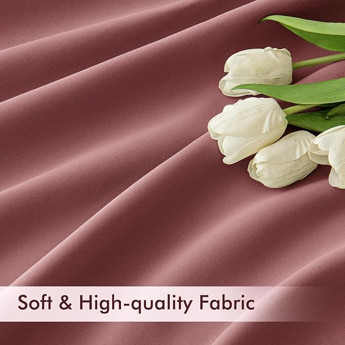 MIULEE Dusty Rose Back Tab Blackout Curtains 108 Inch Long 2 Panels Set