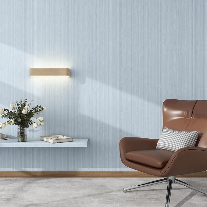 Grasscloth Textured Wallpaper Light Blue Peel and Stick 24inX393in Fabric Wall