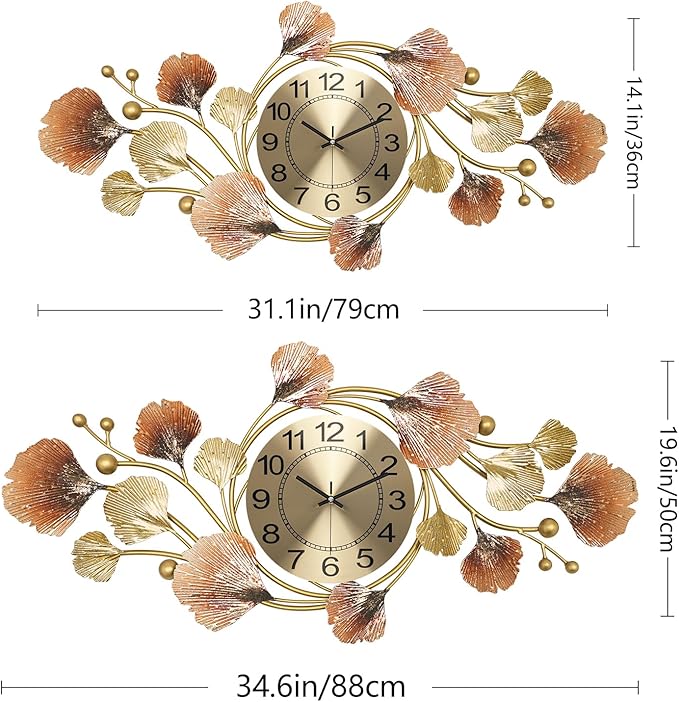 Modern 35''x20'' Metal Wall Clock Featuring a Silent Movement and Creative