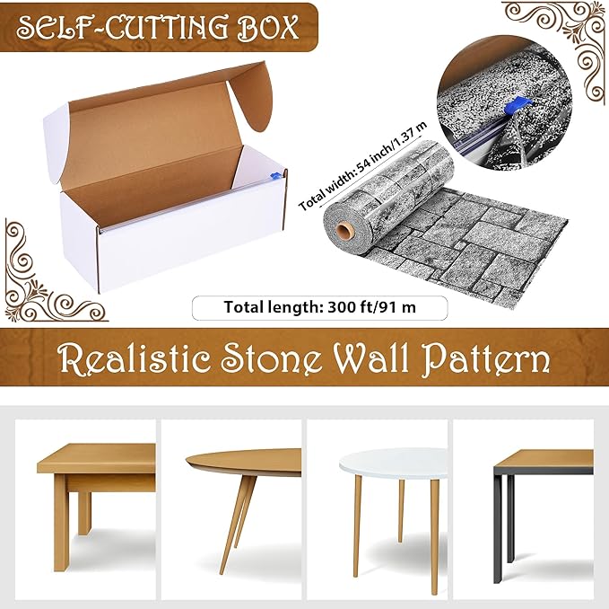Kochorie 300 Ft X 54 Inch Stone Wall Tablecloth Roll
