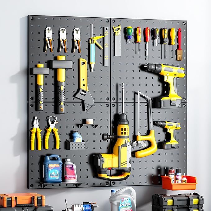 Peg Board, 4 Pack Black Peg Board Panels, 50lbs Load Capacity Each, Pegboard