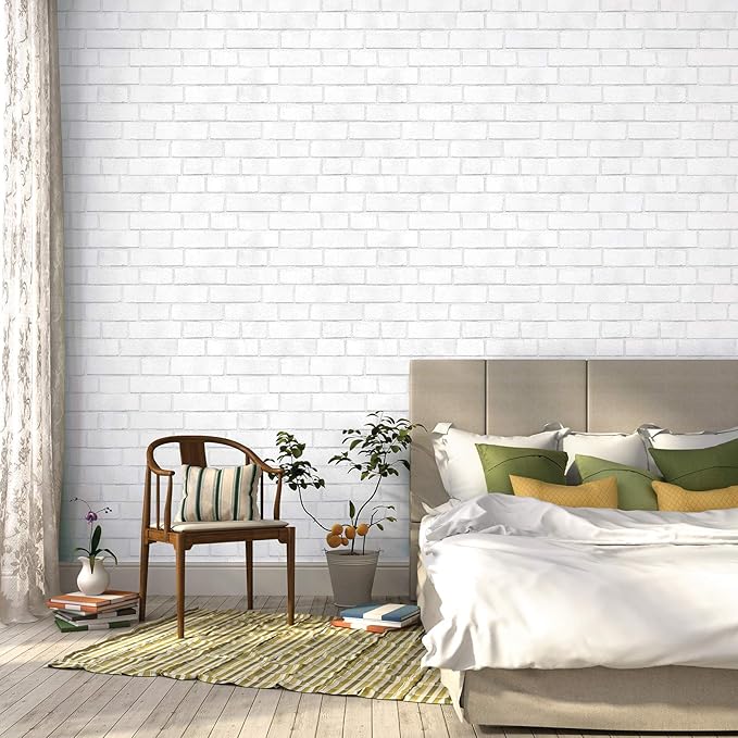 Tempaper Textured White Brick Removable Peel and Stick Wallpaper, 20.5 in X