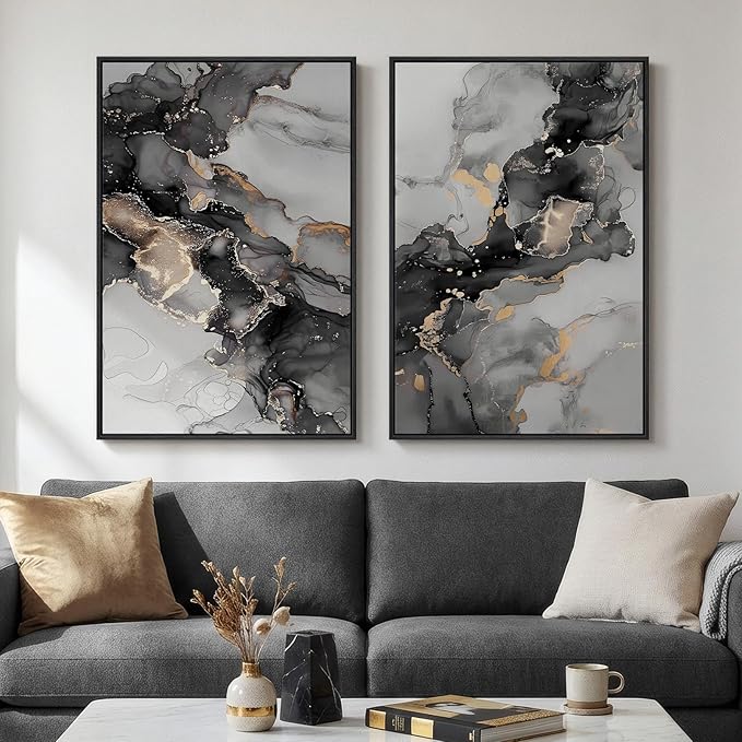 Framed Abstract Black and Gold Wall Art
