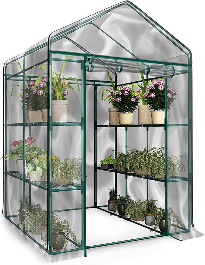 Home-Complete 514537FXW Walk-in Greenhouse-Indoor Outdoor with 8 Sturdy Shelves-Grow Plants, Seedlings, Herbs, or Flowers in Any Season-Gardening Rack, Green