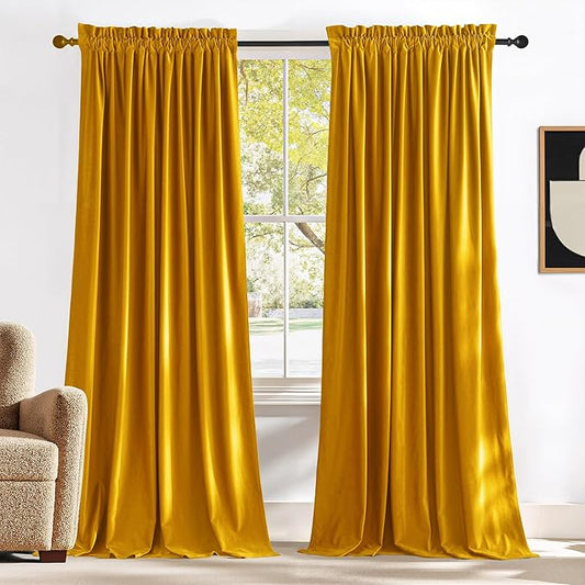 NICETOWN Warm Gold Velvet Curtains 84 inches Long, Room Darkening Drapes