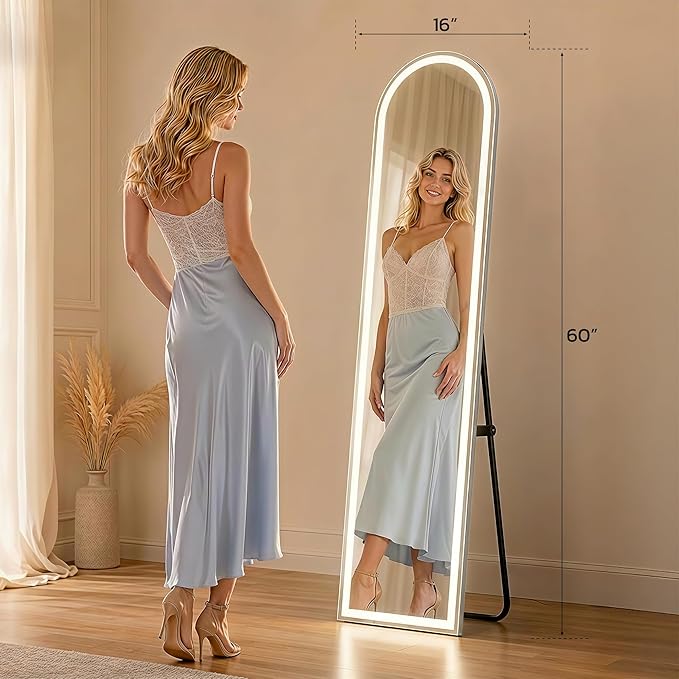Full Length Mirror with LED Lights, Free Standing Floor Mirrors, Lighted Full