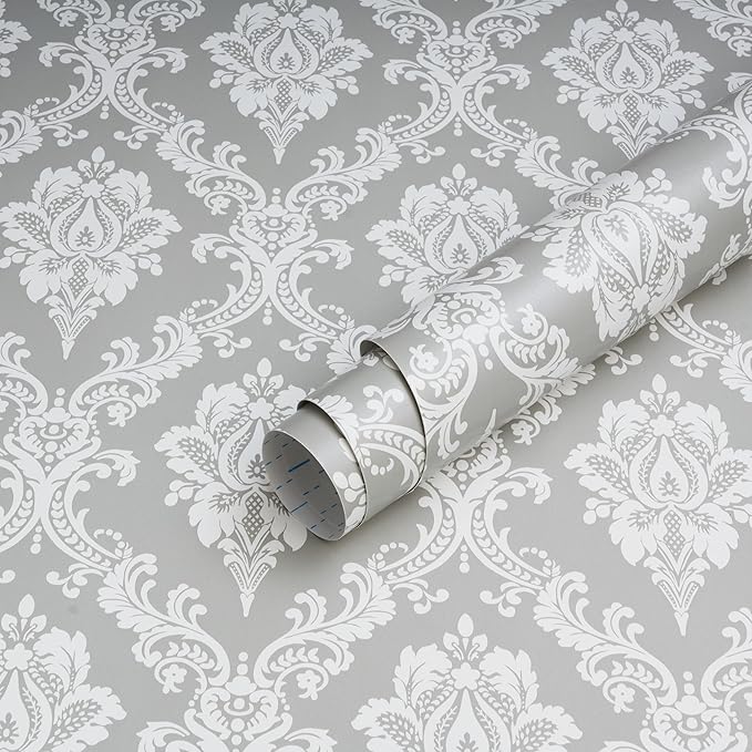 Peel and Stick Wallpaper Grey and White Damask Wallpaper