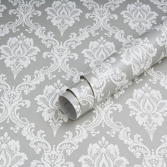 Peel and Stick Wallpaper Grey and White Damask Wallpaper