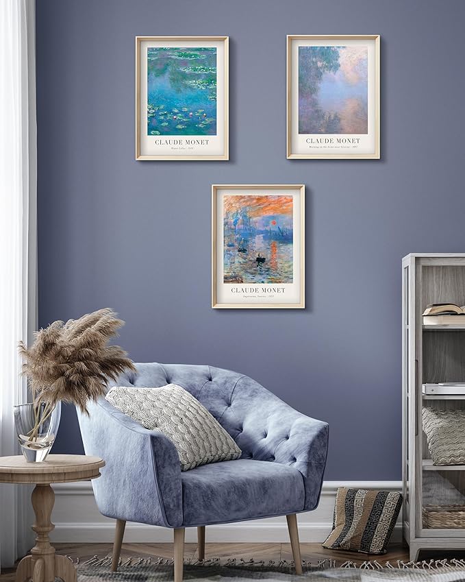 Framed Claude Monet Water Lilies Canvas Wall Art, Vintage Impressionist