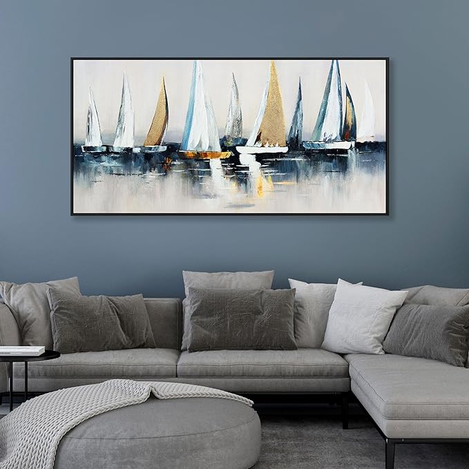 Canvas Wall Art Abstract Wall Decor Sailboat Picture Framed Artwork Modern