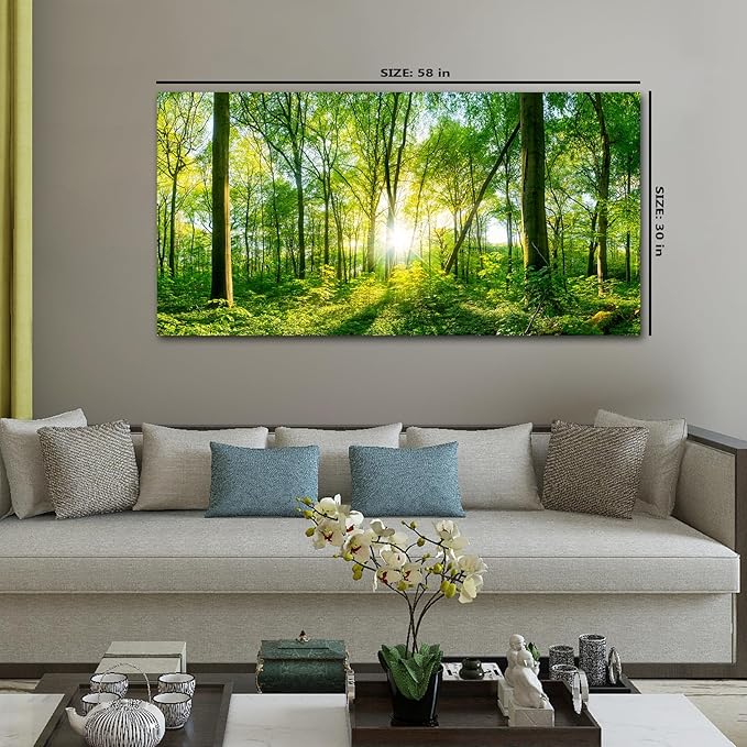 JLXART Nature Wall Art Sunshine Green Forest Canvas Pictures Scenery Wall Art Landscape Art Prints Beautiful Artwork for Living Room Bedroom Kitchen Home Office Decorations 30x58inch