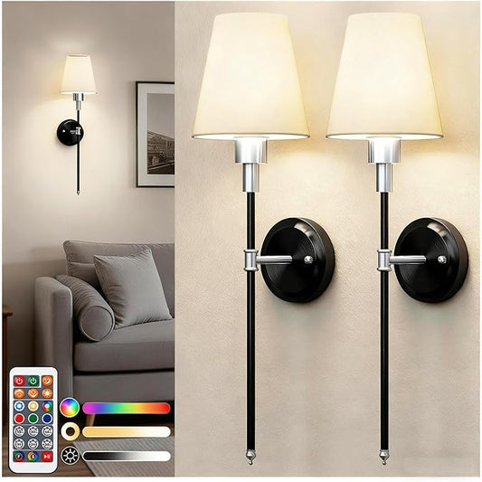 DORESshop Battery Operated Wall Sconce Set of 2, Wireless Wall Light Easy to