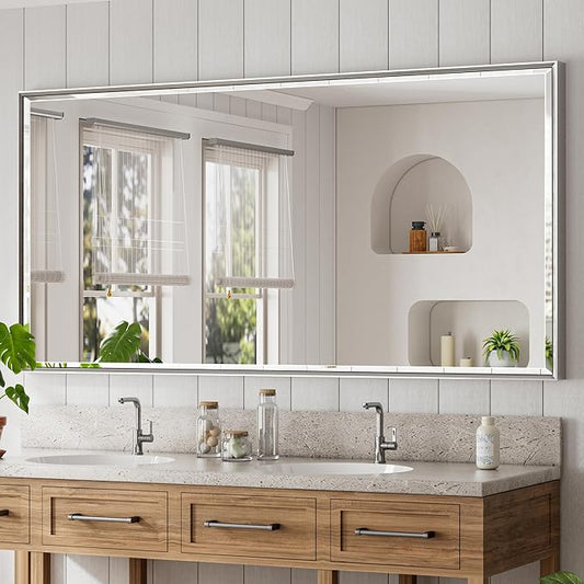 72'' x 36'' Large Beveled Silver Bathroom Vanity Mirror, Shatterproof Rectangle
