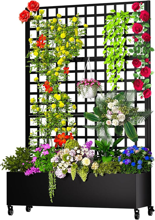 MTART Metal Planter Box with Trellis, 72.1"x47.2"x16" Galvanized Raised Garden