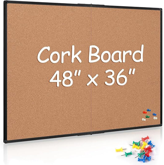 Cork Board Bulletin Board 36 x 48, Foldable Notice Pin Board