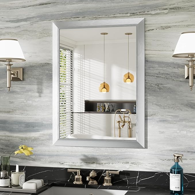 24x32 Inch Brushed Silver Bathroom Mirror