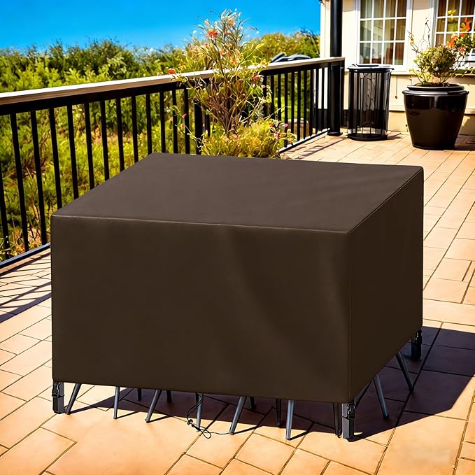 Patio Furniture Cover Rectangle 84"(L) x 44"(W) x 32"(H), Custom Heavy Duty 420D Waterproof Outdoor Cover with Drawstring & Buckles for Table Chair Garden, Coffee
