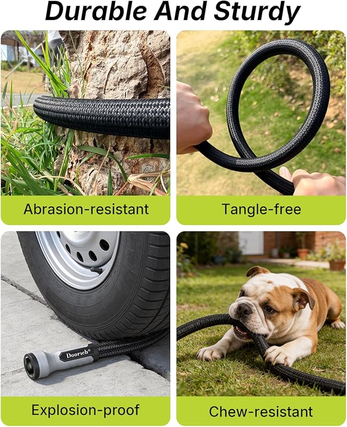 Garden Hose, Flexible Ultra Lightweight Durable, Kink-Free Water Hose with 10 Function Sprayer - Non-Shrinking, Easy to Store, All-Weather, High-Pressure, Black (50 FT)