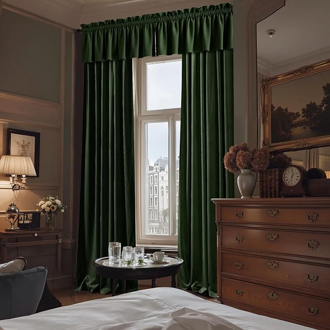 NICETOWN Velvet Cafe Windows Valance, Olive Green Window Treatment