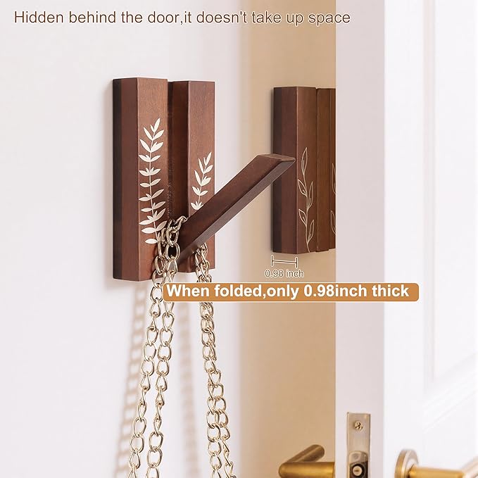 Rustic Folding Wall Hooks: Decorative Wooden Coat Hooks 2Pack Mounted