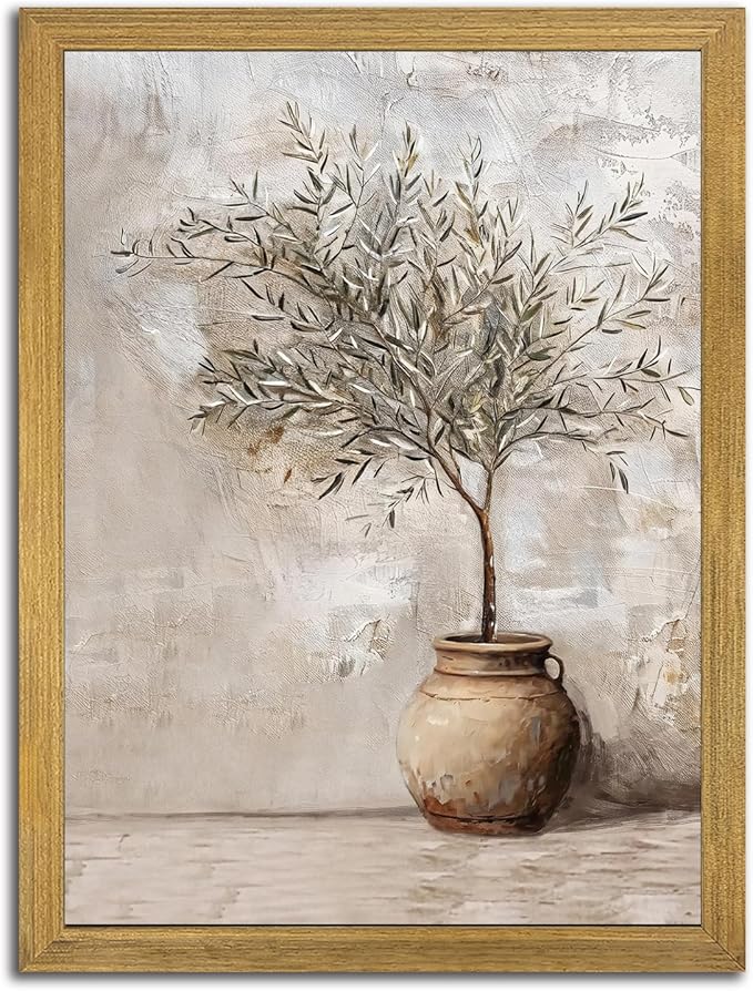 Vintage Olive Tree Canvas Wall Art, Farmhouse Aesthetic Oil Painting, Rustic