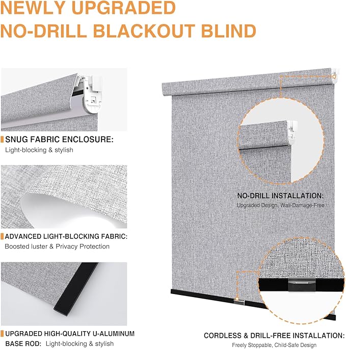 AOSKY No Drill Cordless Blackout Roller Shades