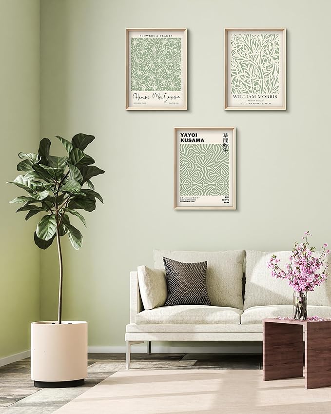 HesenDot Framed Matisse Sage Green Wall Art, William Morris Canvas Wall Decor