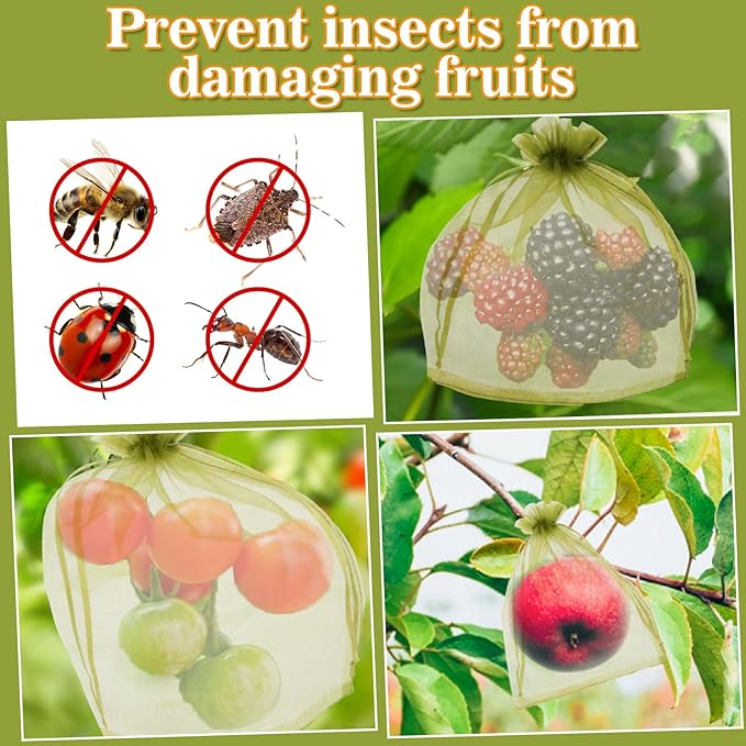 Sukh 50PCS Fruit Protection Bags - 6"x8" Fruit Cover for Fruit Tree Garden Netting Bag to Protection Mesh Drawstring Organza Bags Green Bags for Fruits, Vegetables Reusable Gift Bag for Jewelry, Candy