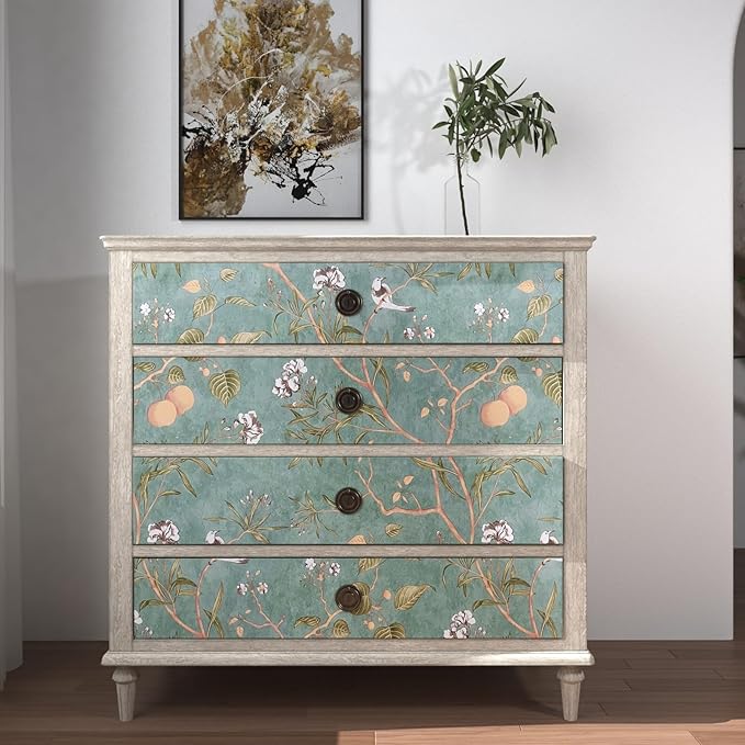 Laatse Green Floral Wallpaper Peel and Stick Bird Wallpaper 17.5" x 78.7"