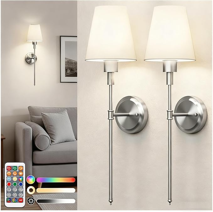 DORESshop Battery Operated Wall Sconce Set of 2, Wireless Wall Light Easy to