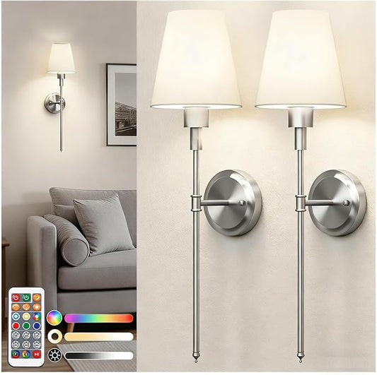 DORESshop Battery Operated Wall Sconce Set of 2, Wireless Wall Light Easy to